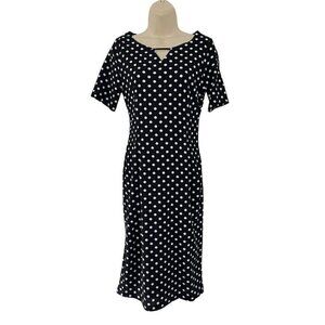 VINTAGE Jody California Women's Sz M Black White Polka Dot Sheath Dress NWT